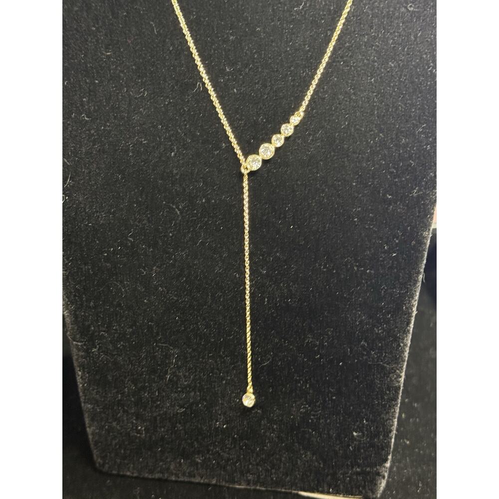 Ann Taylor LOFT Gold Tone Lariat Necklace Crystal Rhinestones 16–18 Inch - Picture 7 of 10